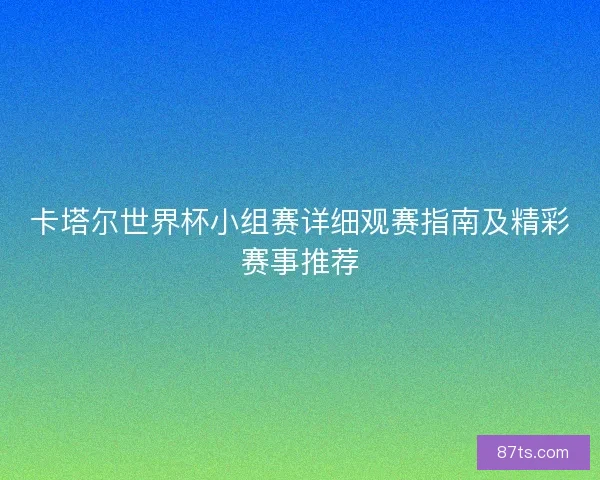 卡塔尔世界杯小组赛详细观赛指南及精彩赛事推荐